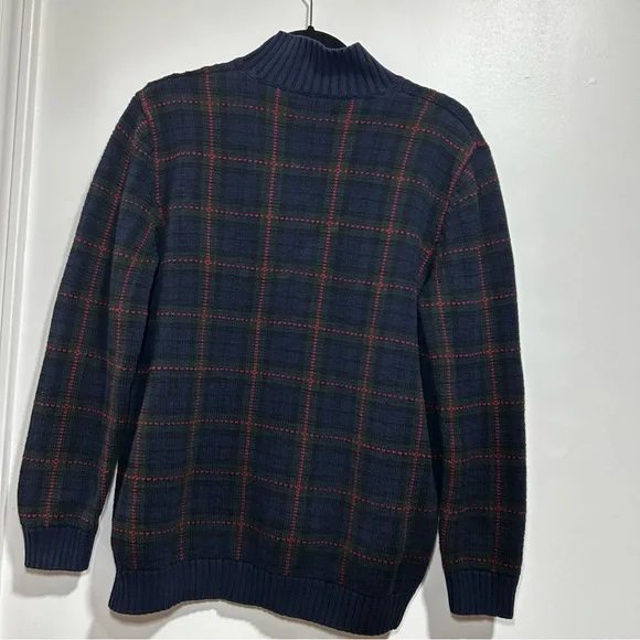 Lauren Ralph Lauren Men Sweater Blue Plaid 1/4 Zip Cotton Size L - Picture 2 of 8
